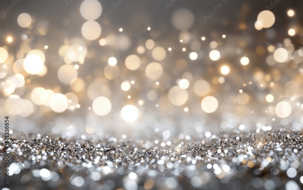 Poster elegant white and silver abstract background featuring sparkling bokeh lights.
