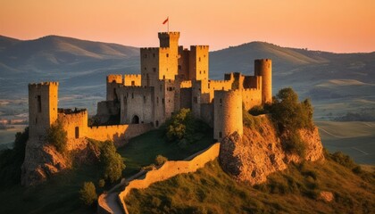 Obraz premium Castle Towers Rising Above Rolling Hills