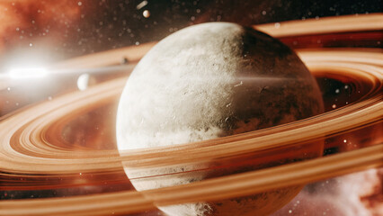 A glowing planetary ring gracefully levitates in deep space, radiating a subtle cosmic glow with faint celestial light refractions, offering a dreamy, futuristic ambiance for design or branding.