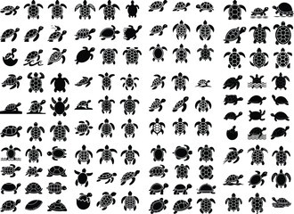 turtle icon Black line art vector logo set simple turtle icon illustration Simple Black Silhouette of a Turtle Set of different turtle silhouettes. Isolated flat vector illustrations