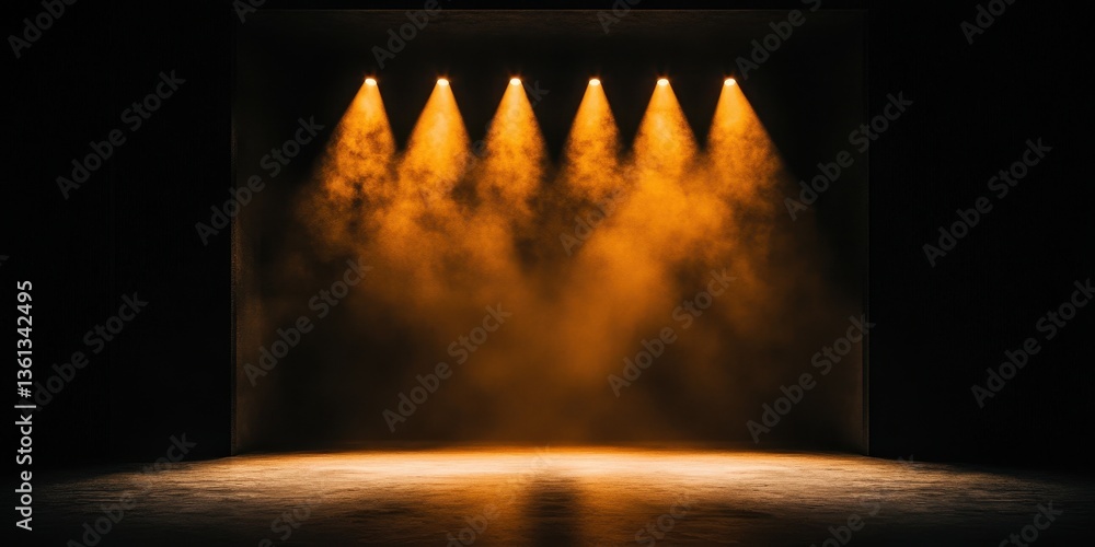 Poster a dramatic stage scene with vibrant yellow lights casting a captivating and atmospheric glow in an e