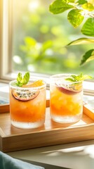 Fototapeta premium Refreshing cocktails with mint garnish.