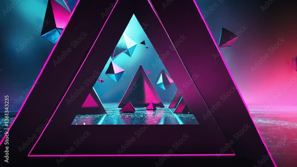 Aufkleber futuristic geometric shapes in vibrant colors, featuring glowing pyramids and triangles, create dyna