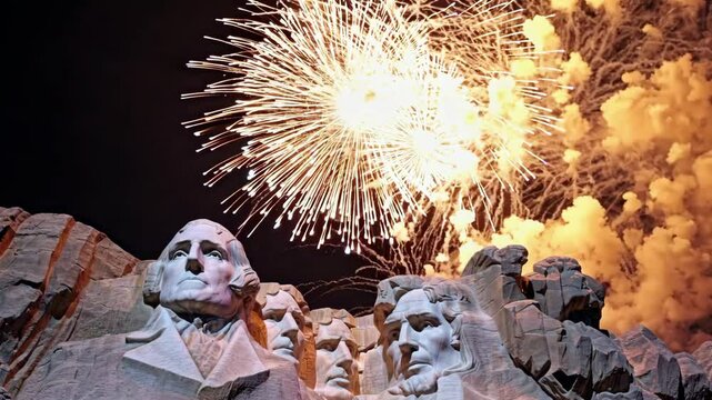 Fireworks light up Mount Rushmore at night during a patriotic celebration in South Dakota