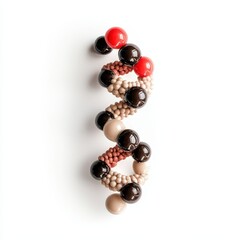 A molecular model of DNA with vibrant colors illustrating the double helix structure and base pair connections.