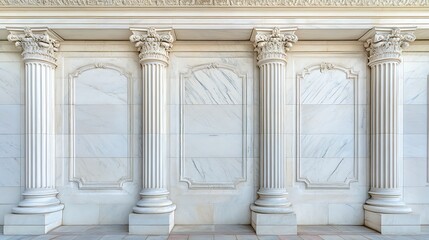 Obraz premium Elegant Marble Wall with Classical Columns: Architectural Detail Photography AI Generated