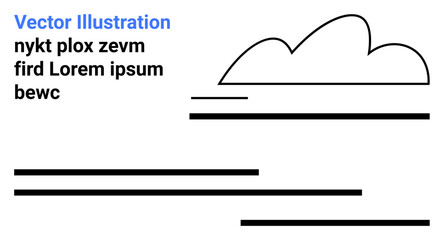 Abstract cloud shape with horizontal black lines and placeholder text. Ideal for tech, branding, communication, presentations, documentation, brochures, templates, simple landing page