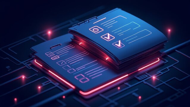 Digital Checklist With Red Glow On Forms