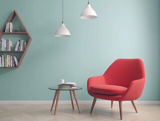 Modern Living Room with Red Chair and Minimalist Decor Elements