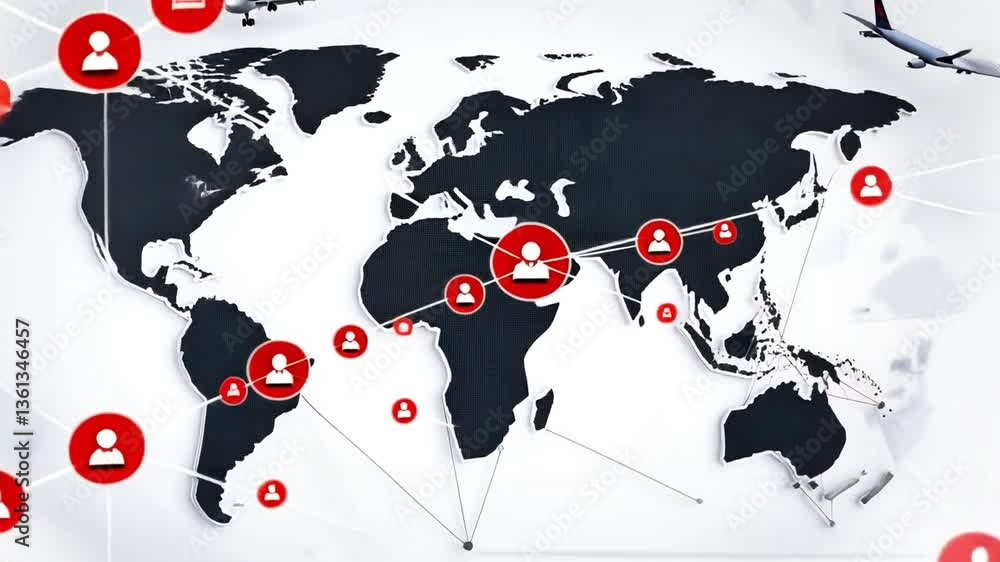 Poster global network: a captivating view of the globe illustrates interconnectedness, with a network of co