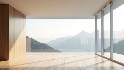 Minimalist Empty Room With Mountain View