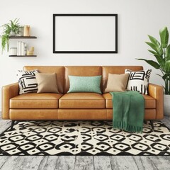Stylish Living Room with Brown Sofa and Modern Decorative Elements