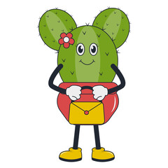 Kawaii Cactus Cartoon Character. Isolated on White Background.