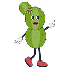 Kawaii Cactus Cartoon Character. Isolated on White Background.