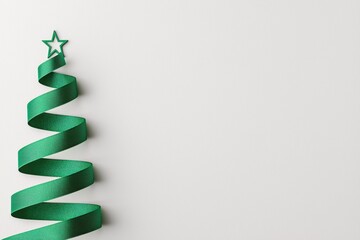 Green Ribbon Spiral Tree Design with Star on White Background