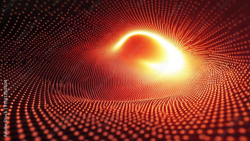 Poster mesmerizing abstract design with glowing, swirling pattern of red and orange dots, creating depth an