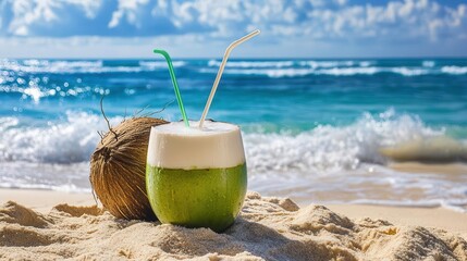 Tropical Coconut Drink on Beach - Tropical getaways