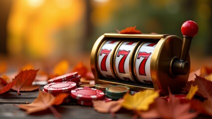 Slot Machine Showing Sevens With Autumn Leaves
