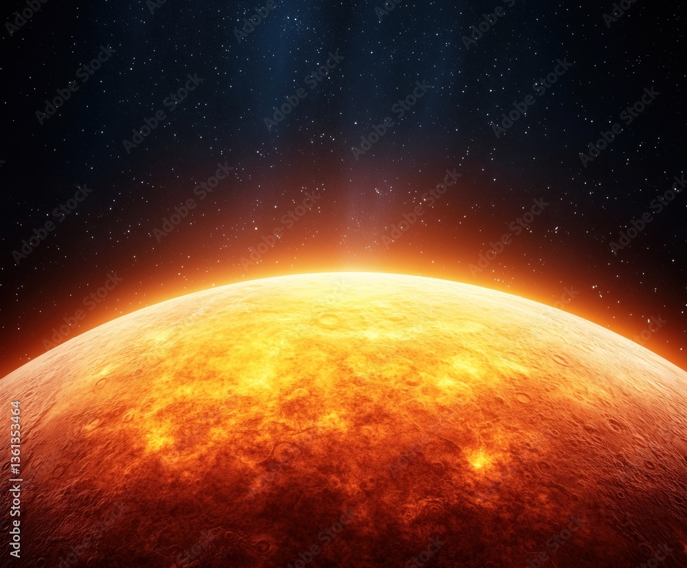Poster stunning view of planet surface and starry background in space