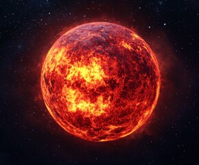 Fiery Star in Space with Luminous Flames and Cosmic Background