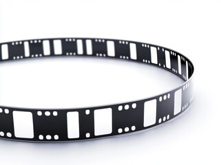 Black and White Film Strip Curved on White Background for Creativity