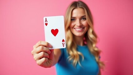 Woman Holding Ace Of Hearts Card