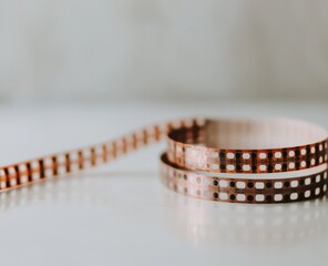 Vintage Film Strip on White Surface with Soft Focus Background