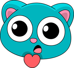 Funny Blue Cartoon Animal Face with Big Eyes and Tongue Out Expression for Kids and Emoji Style Design