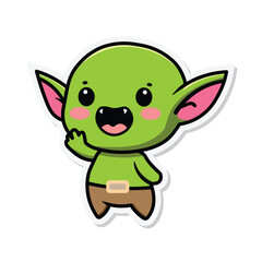 Cute goblin vector illustration raising hands isolated on white background can be used for stickers