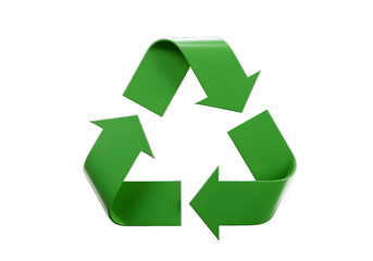 Green recycling symbol on a white background representing eco-friendly conservation and waste reuse