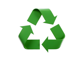 Green recycling symbol on a white background representing eco-friendly conservation and waste reuse