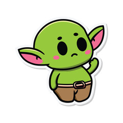 Cute goblin vector illustration with sad expression isolated on white background can be used for stickers