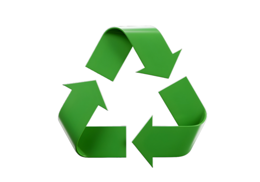 Green recycling symbol on a white background representing eco-friendly conservation and waste reuse