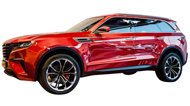 Crimson SUV: A modern, crimson-colored SUV showcasing sleek design and automotive elegance, exuding power and sophistication.