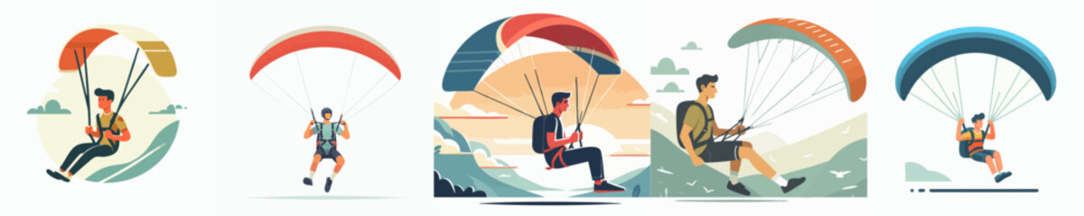 Obraz premium vector collection of a young male paragliding athlete