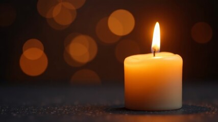 one burning candle on a blurred background with bokeh