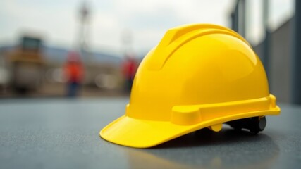 a new yellow construction worker's helmet lies on the table