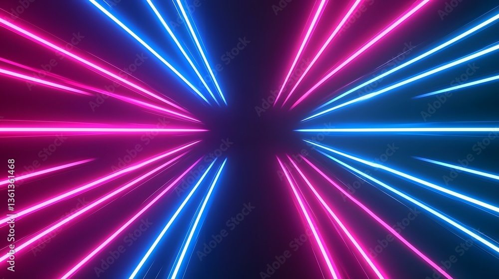 Aufkleber the image contains vibrant pink and blue neon lines radiating outwards from a central point, creatin