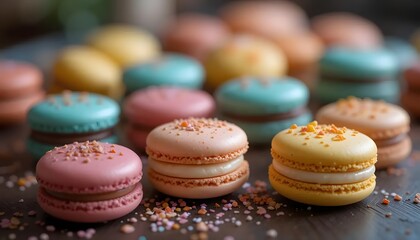 Fototapeta premium colorful macaroons on wooden table