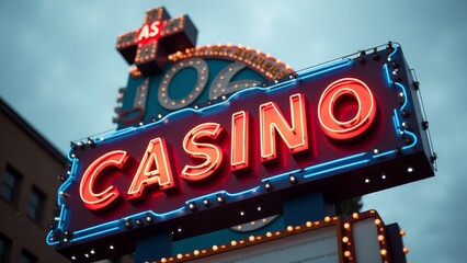 Vegas Casino Neon Sign Under Cloudy Sky