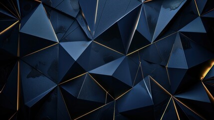 Abstract Geometric Triangle Pattern with Gold Lines on Dark Blue Background