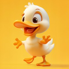 Adorable Happy Baby Duckling Cartoon Character - Cute Fluffy Yellow Duckling Illustration
