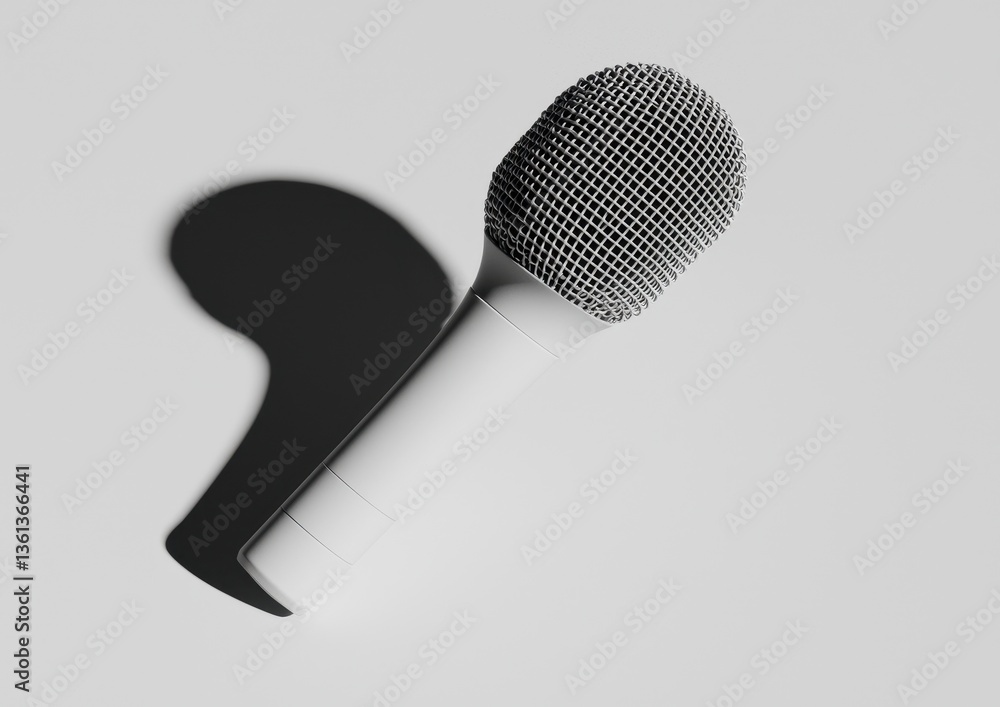 Poster white microphone on gray surface with soft shadow reflection