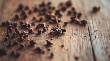 Close-Up View of Star Anise Spice Seeds on Rustic Wooden Table Surface