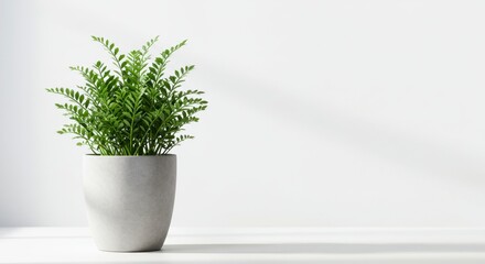 Green Fern in a Gray Pot on White Background