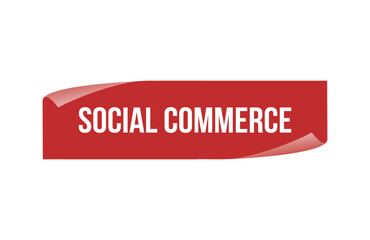 Red banner social commerce isolated on white background.