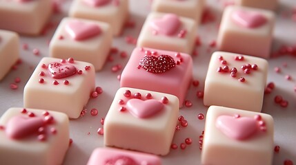 Sweet pink heart shaped candies arranged in a delightful pattern
