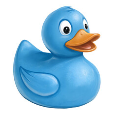 Blue rubber duck toy isolated on white background.