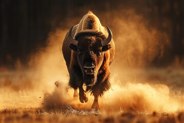 Bison Light Photogra Animal Warm Ground Dust Running