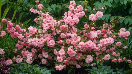 Blushing Pink Rose Bush in Full Bloom: A Garden Close-Up AI Generated